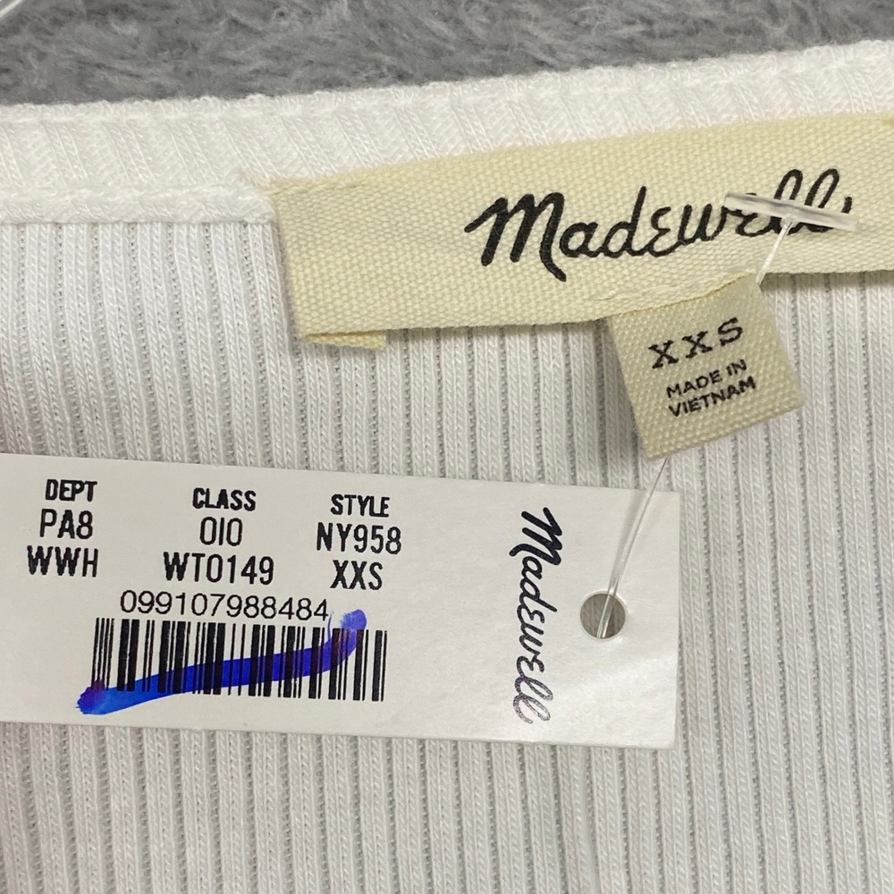 Madewell Shirt Womens XXS White Lace Trim Ribbed V Neck Short Sleeve Top NY958 - Picture 5 of 10